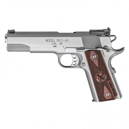 Springfield Range Officer 1911 Pistol, 45 ACP, 5" Match Grade Barrel, Stainless Finish, Diamond Cocobolo Grips, Fiber Optic Fro