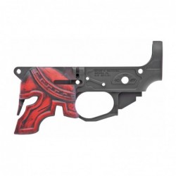 View 1 - Spike's Tactical Spartan, Semi-automatic, Stripped Lower, 223 Rem/556NATO, Black Finish with Red Helmet, CNC Machined from a 70