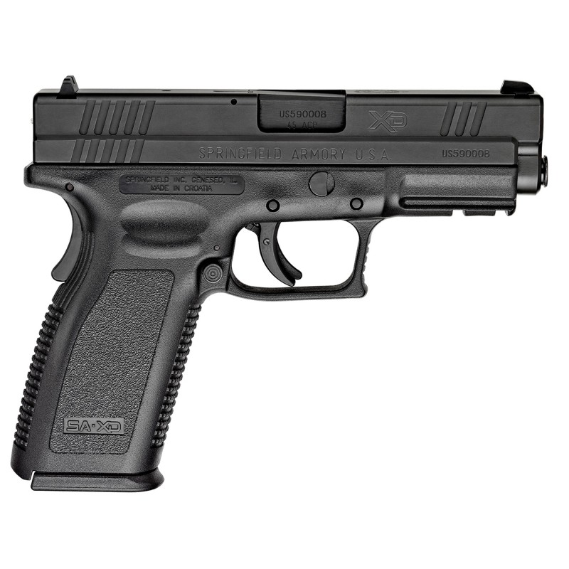 Springfield XD, Striker Fired, Full Size Pistol, 45 ACP, 4" Barrel, Black Polymer Frame, Matte Finish, Fixed Sights, 10Rd, 2 Ma