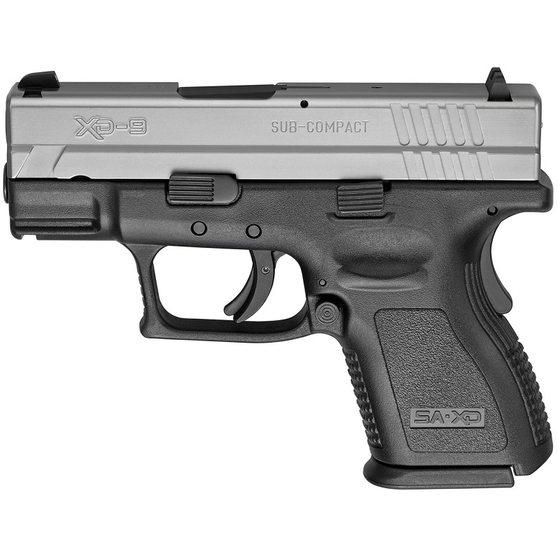 Springfield XD9, Striker Fired, Sub Compact, 9MM, 3" Barrel, Polymer Frame, Bi-Tone Finish, Fixed Sights, 10Rd, 2 Magazines XD9