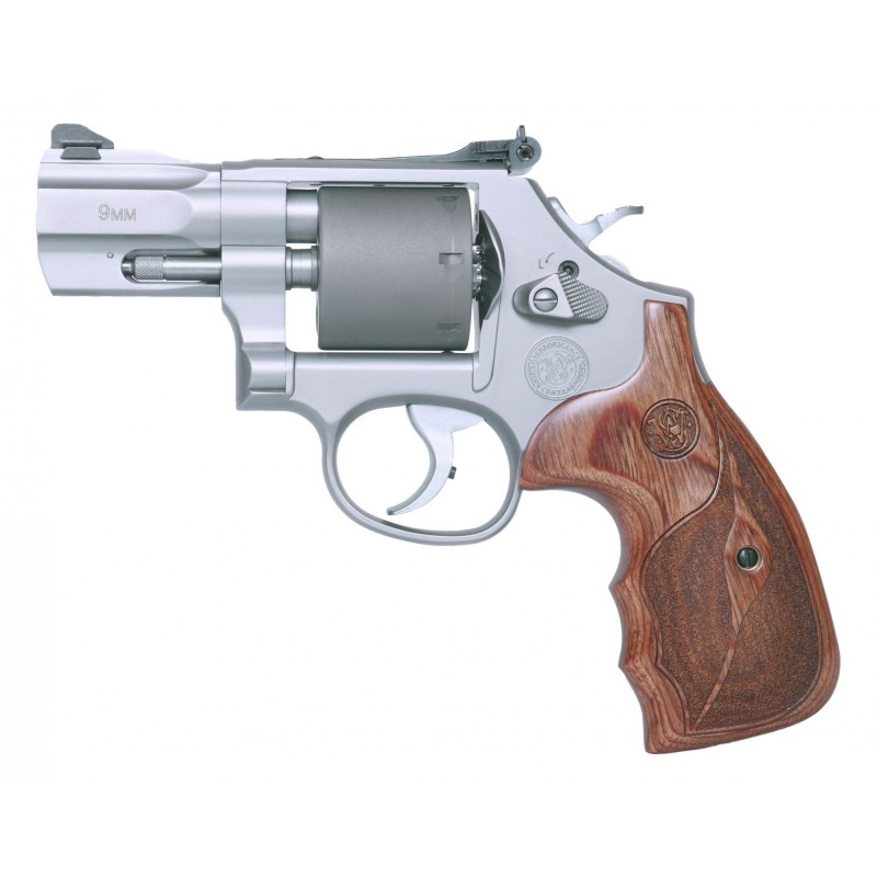 Smith & Wesson 986PC, Performance Center Revolver, DA/SA, 9MM, 2.5" Custom Barrel, Matte Stainless Finish, Wood Grip, 7Rd, Unfl