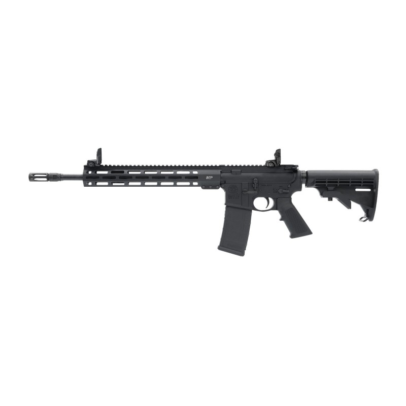 Smith & Wesson M&P15T, Semi-automatic, AR, 556NATO, 16" Barrel, Black Finish, Black Collapsible Stock, FlattopRail, Flash Suppe