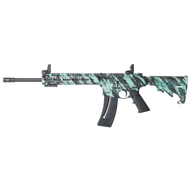 Smith & Wesson M&P15-22, Semi-automatic, AR, 22LR, 16.5", Robin's Egg Blue Platinum Camo Finish, 6 Position Collapsible Stock,