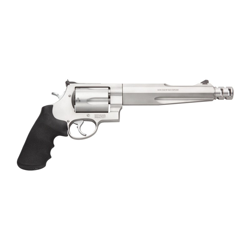 Smith & Wesson Model 500 Comped Hunter, Double Action, X-Lg Revolver, 500 S&W, 7.5" Barrel, Steel Frame, Stainless Finish, Rubb