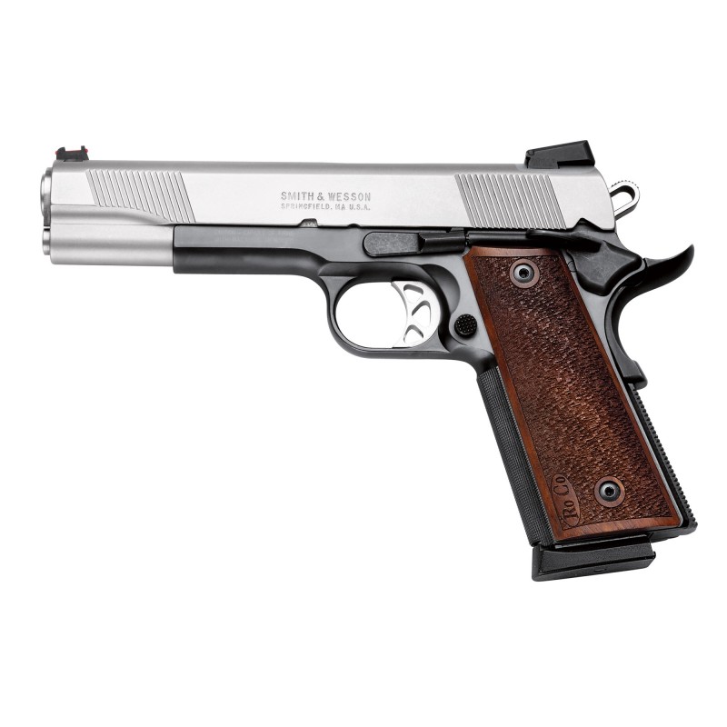 Smith & Wesson 1911 Performance Center, Large Frame, 45ACP, 5" Barrel, Stainless Frame, Duo-Tone Finish, Wood Grips, Adjustable