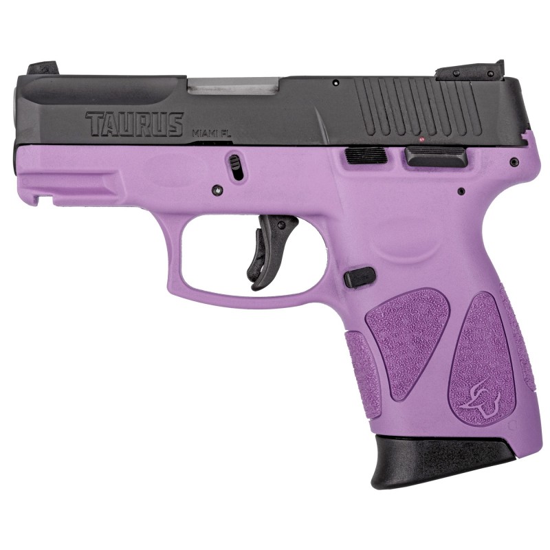 Taurus G2C2C, Double Action Only, Compact Pistol, 9MM , 3.2" Barrel, Polymer Frame, Light Purple Polymer Frame, Blue Slide, Adj