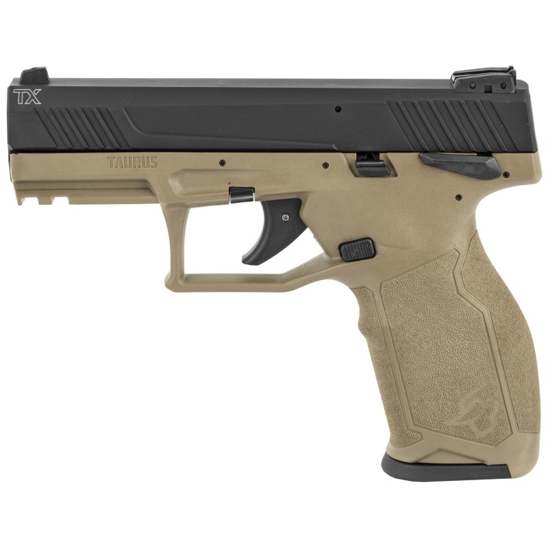 Taurus TX22 Semi-automatic Pistol, 22 LR, 4" Barrel, FDE Polymer Frame, Adjustable Sights, 16Rd, Manual Safety, 2 Magazines, Th