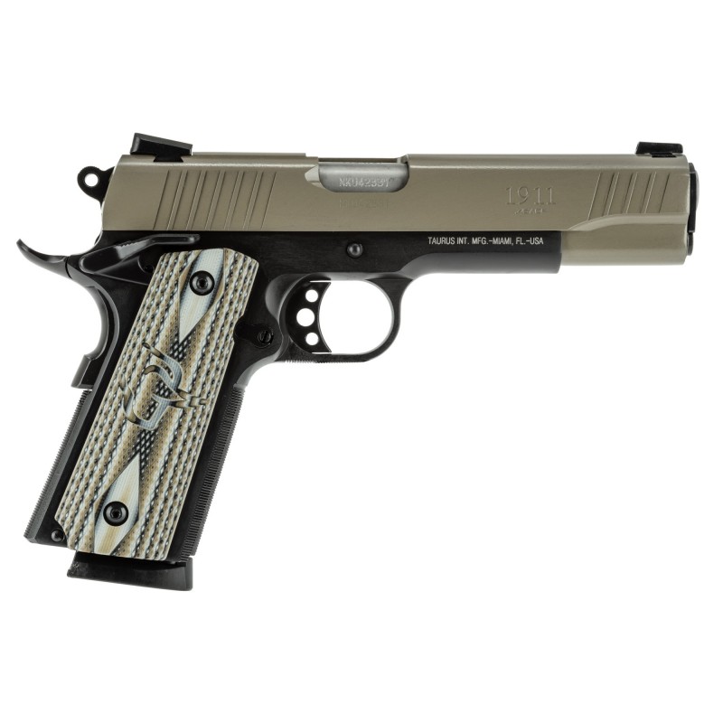 Taurus PT1911, Full Size, 45ACP, 5" Barrel, Steel Frame, Creakote Sand Finish, Custom VZ Grip, Novak Sights, 8Rd, 1 Magazine 1-