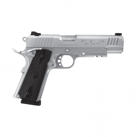 Taurus PT1911, Full Size, 45ACP, 5" Barrel, Steel Frame, Stainless Finish, Rubber Grips, Heinie Sights, with Rail, 8Rd, 2 Magaz