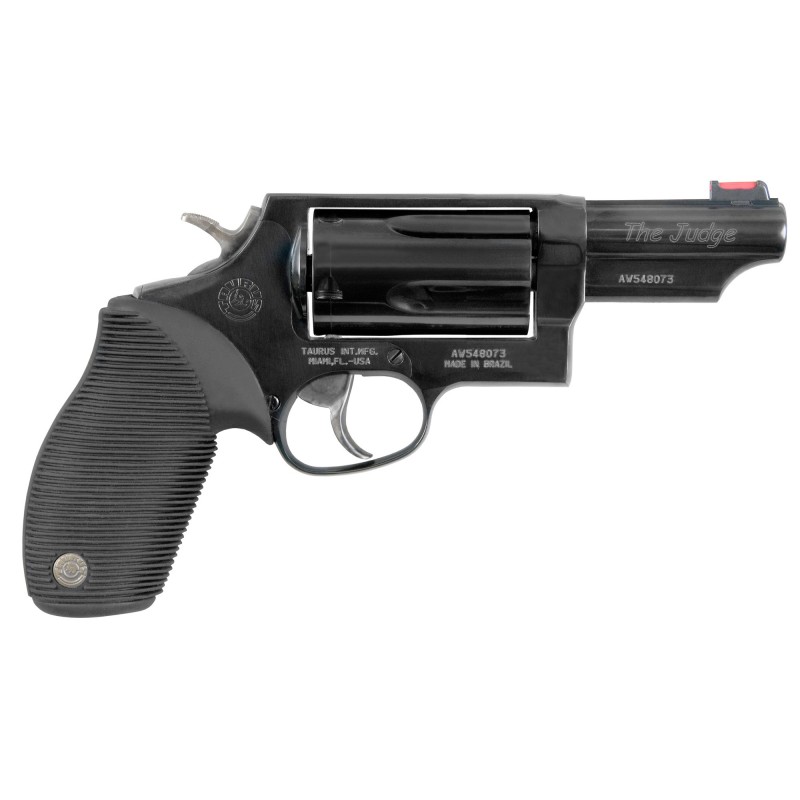 Taurus Judge, 410 Gauge/45LC, 3" Barrel, 2.5" Chamber, Steel Frame, Black Finish, Rubber Grips, Fiber Optic Front Sight, 5Rd 2-