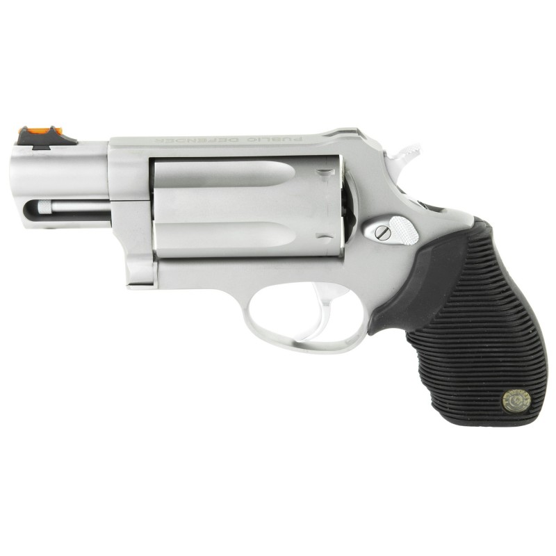 Taurus Judge, Public Defender, Medium Frame, 410 Gauge/45LC, 2" Barrel, 2.5" Chamber, Steel Frame, Stainless Finish, Rubber Gri