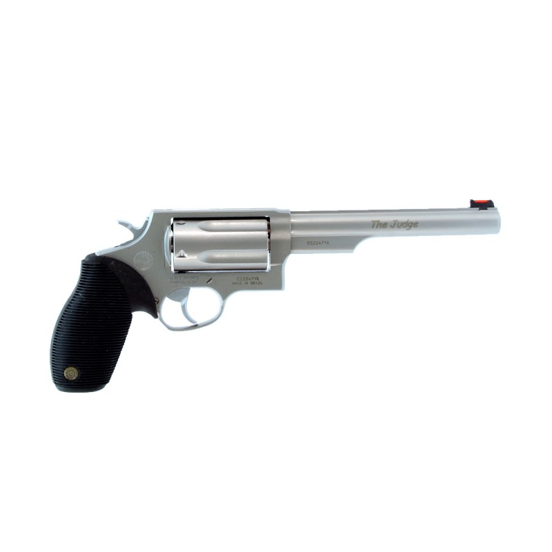 Taurus Judge, 410 Gauge/45LC, 6.5" Barrel,  2.5" Chamber, Steel Frame, Stainless Finish, Rubber Grips, Fiber Optic Front Sight,