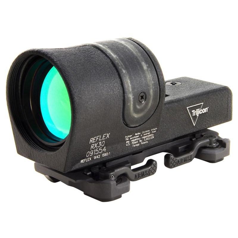 Trijicon Reflex Sight, Matte Finish, 12.5 MOA, Amber Triangle, Includes ARMS #15 Throw RX06-23