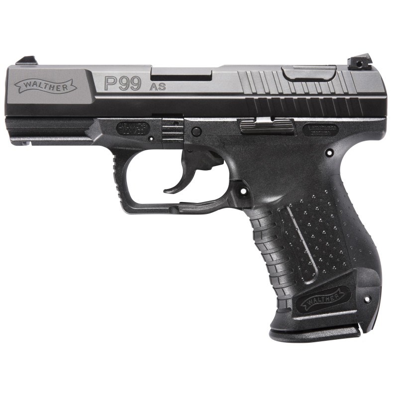 Walther P99, Striker Fired, Full Size, 9MM,  4" Barrel, Polymer Frame, Black Finish, Fixed Sights,  15Rd,  2 Magazine, Decocker