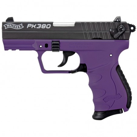 Walther PK380, Semi-automatic, Double/Single, Compact, 380ACP, 3.6", Polymer, Cerakote Black, Slide, Purple Frame, 8Rd, 1 Magaz