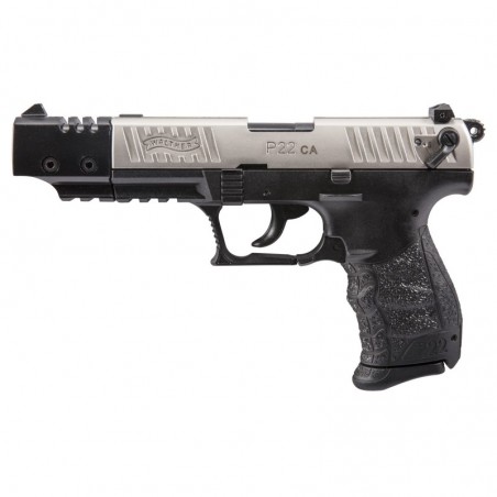 Walther P22-CA, Semi-automatic, DA/SA, Compact, 22 LR, 5" Barrel, Polymer, Nickel, 10Rd, 1 Mag, Fixed Barrel, Adjustable Sights