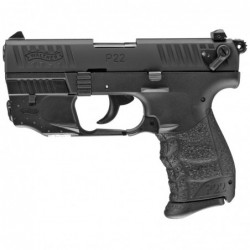 Walther P22Q, Semi-automatic, Double Action, Compact, 22LR, 3.4" Barrel, Polymer Frame, Black Finish, Laser Included, 10Rd, 2 M