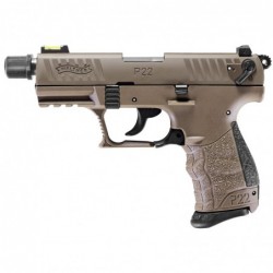 Walther P22Q, Semi-automatic, Double Action, Compact, 22LR, 3.4" Threaded Barrel With Adapter, Polymer Frame, FDE Finish, 10Rd