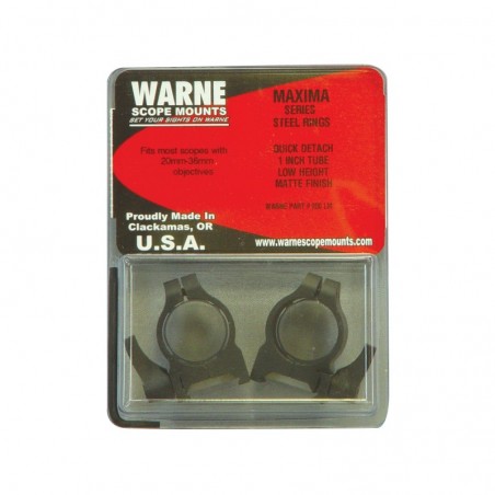 Warne Scope Mounts Maxima Quick Detach Ring, 1", Low, Matte Finish 200LM