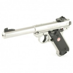 View 3 - Ruger Mark IV, Target, Semi-automatic, 22LR, 5.5", Stainless, Satin Finish, Checkered, 10Rd, Bull Barrel, Manual Safety, Adjust