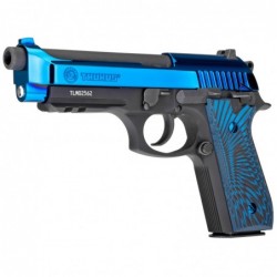 View 3 - Taurus PT92, Full Size, 9MM, 5" Barrel, Alloy Frame, Polished PVD Blue Slide, G10 Blue and Black Grips, 2 Magazines, 17Rd 2-920