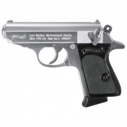 Walther PPK, 380ACP, 3.6" Barrel, Steel Frame, Stainless Finish, Fixed Sights, 6Rd, 2 Magazines 4796001