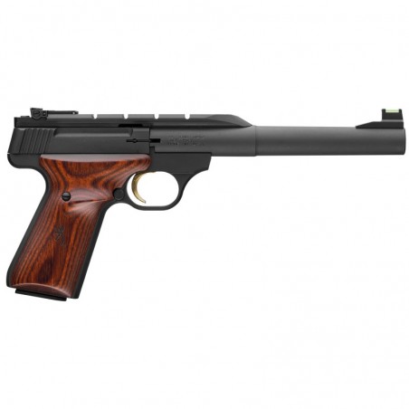 Browning Buck Mark, Hunter, Semi-Automatic, 22LR, 7.25" Bull Barrel, Aluminum Frame, Black Finish, Wood Grips, 10Rd, Fiber Opti