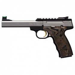 Browning Buck Mark, Plus, Semi-Automatic, 22LR, 5.5" Barrel, Aluminum Frame, Stainless Finish, Wood Grips, 10Rd, Fiber Optic Fr