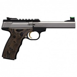 View 2 - Browning Buck Mark, Plus, Semi-Automatic, 22LR, 5.5" Barrel, Aluminum Frame, Stainless Finish, Wood Grips, 10Rd, Fiber Optic Fr