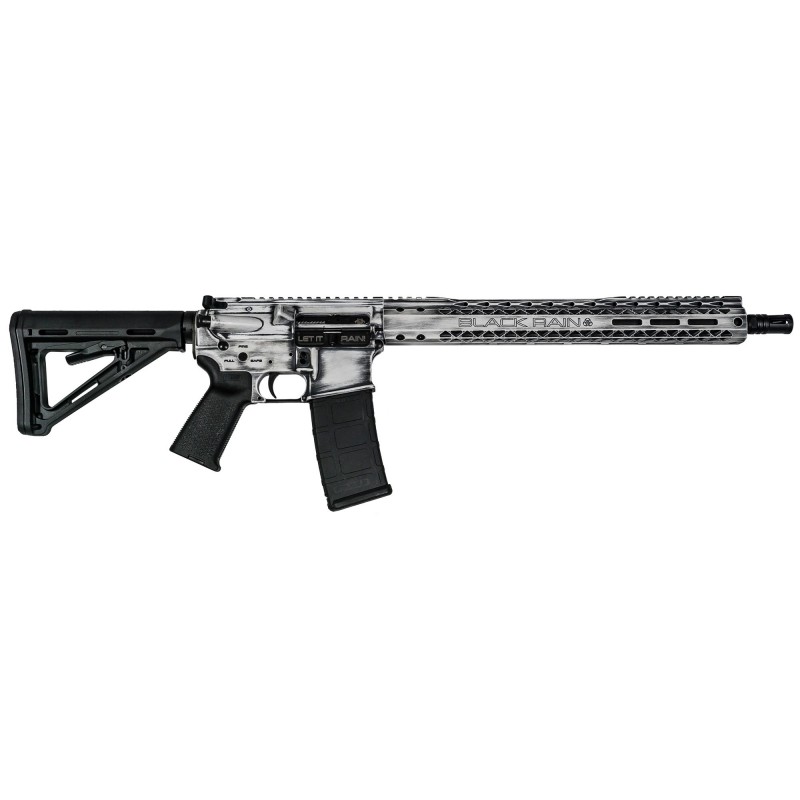 Black Rain Ordnance SPEC15, Semi-automatic, 223 Rem/556NATO, 16" Barrel, Black and White Battleworn Finish, Magpul MOE Furnitur