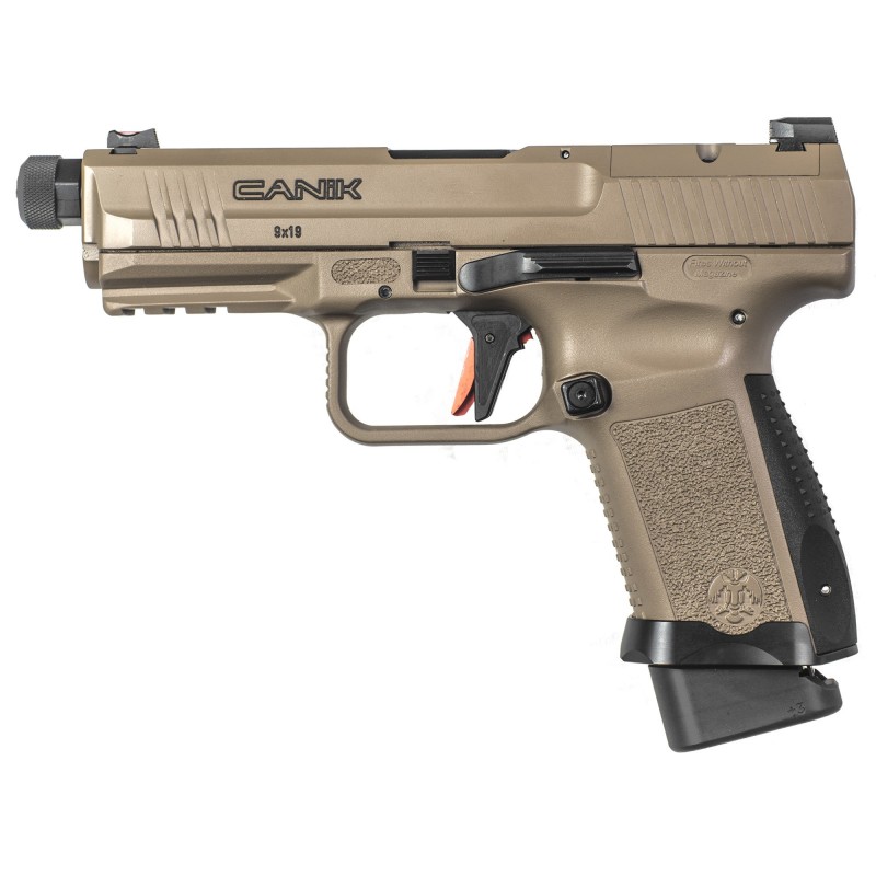 CANIK TP9SF Combat, Striker Fired, 9MM, 4.78" Threaded Barrel, Polymer Frame, Aluminium Speed Funnel Mag Well, Flat Dark Earth