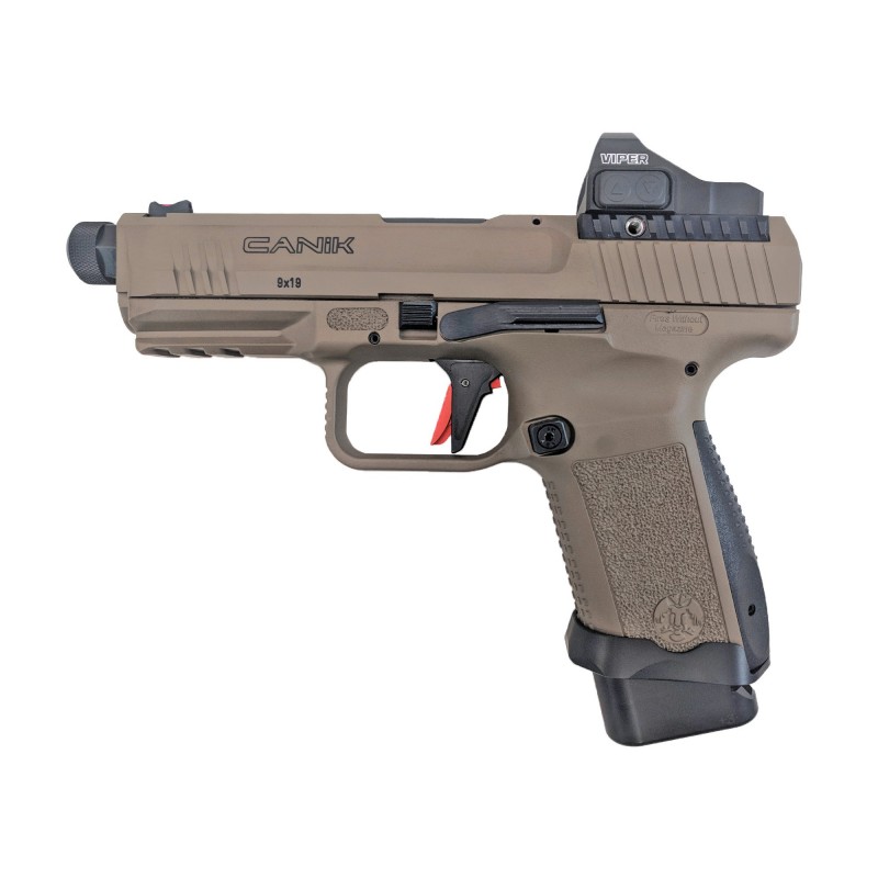 CANIK TP9SF Combat, Striker Fired, 9MM, 4.78" Threaded Barrel, Polymer Frame, Aluminium Speed Funnel Mag Well, Flat Dark Earth