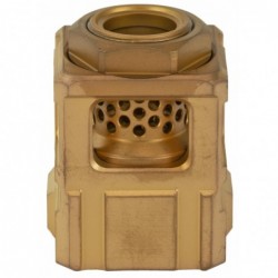 View 1 - Chaos Gear Supply Qube Compensator, Gold/Gold Finish, 1/2X28 Thread Pitch QUBECOMPGLDGLD