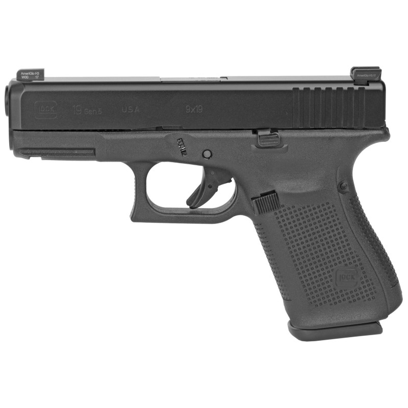 Glock 19 GEN 5 Semi-automatic Striker Fired Compact 9MM 4.02" Matte 10Rd 3 Mags Night Sights PA1950301AB Polymer Matte