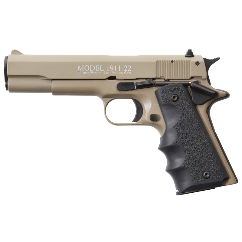 Chiappa Firearms 1911, Semi-automatic, 1911, Full Size, 22LR, 5" Barrel, Alloy Frame, Tan Finish, Hogue Grips, 10Rd, Adjustable