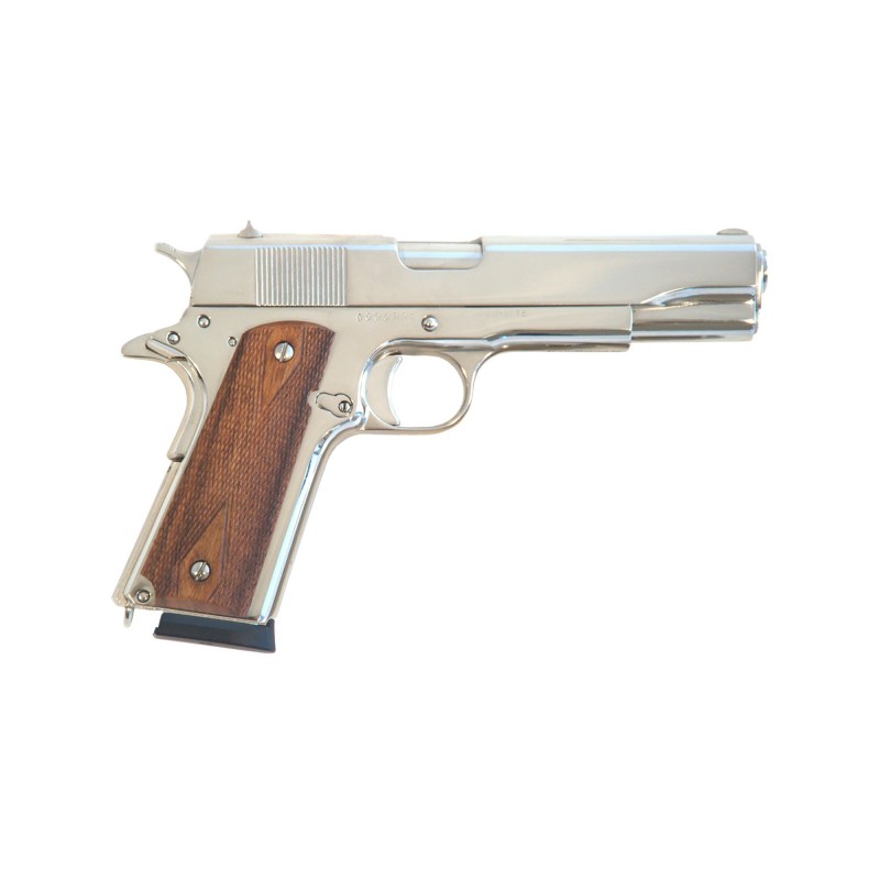 Cimarron 1911A1, 45ACP, 5" Barrel, Steel Frame, Nickel Finish, Wood Grips, Fixed Sights, 8Rd 1911N00