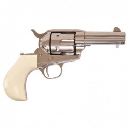 Cimarron Doc Holiday, 45LC, 3.5" Barrel, Steel Frame, Nickel Finish, Simulated Ivory Grips, Fixed Sights, 6Rd, Doc Holiday Engr