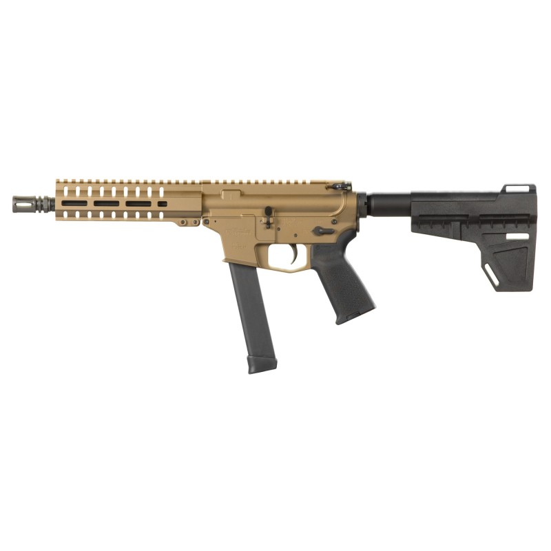 CMMG MkG-9 Guard Pistol, Semi-automatic, 9MM, 8" Barrel, 1/2x28, Aluminum Frame, Burnt Bronze Finish, KAK Shockwave Pistol Brac