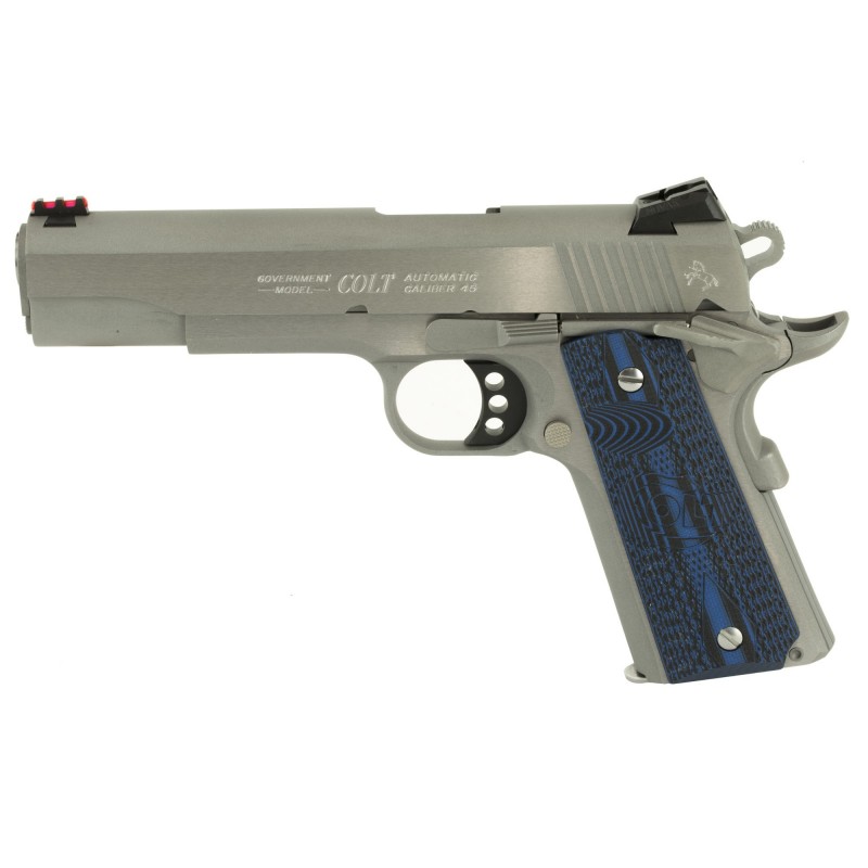 Colt's Manufacturing Competition SS, Semi-automatic Pistol, 45 ACP, 5" Barrel, Steel Frame, Stainless Finish, G10 Checkered Blu