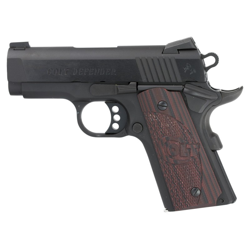 Colt's Manufacturing Defender, Compact 1911, 45ACP, 3" Barrel, Alloy Frame, Blue Finish, G10 Grips, 7Rd, Novak Night Sights, 1