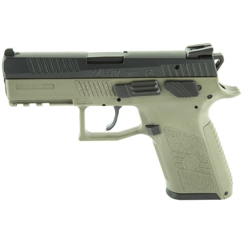 CZ P-07, DA/SA, Compact Pistol, 9MM, 3.75" Barrel, Polymer Frame, OD Green Finish, 15Rd, Swappable Safety/Decocker, Night Sight