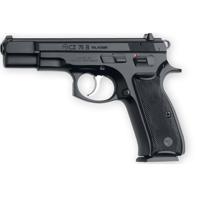 CZ 75B, Semi-Automatic, DA/SA, Full Size, 9MM, 4.6" Cold Hammer Forged Barrel, Steel Frame, Black Finish, Plastic Grips, Fixed