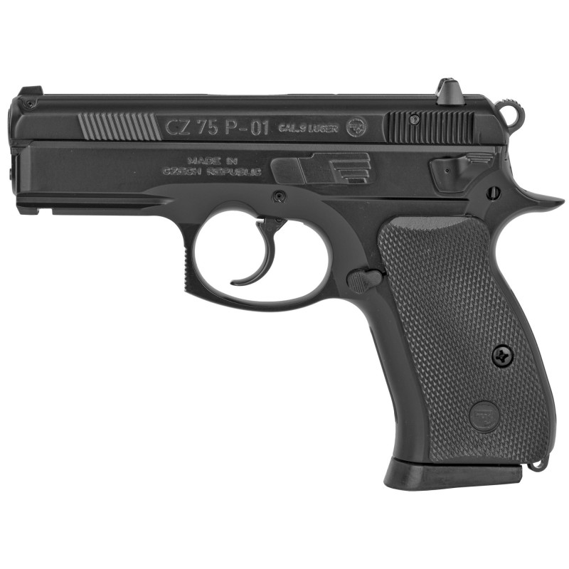 CZ 75 P-01, Semi-Automatic, DA/SA, Compact, 9MM, 3.75" Cold Hammer Forged Barrel, Alloy Frame, Black Finish, Rubber Grips, Fixe