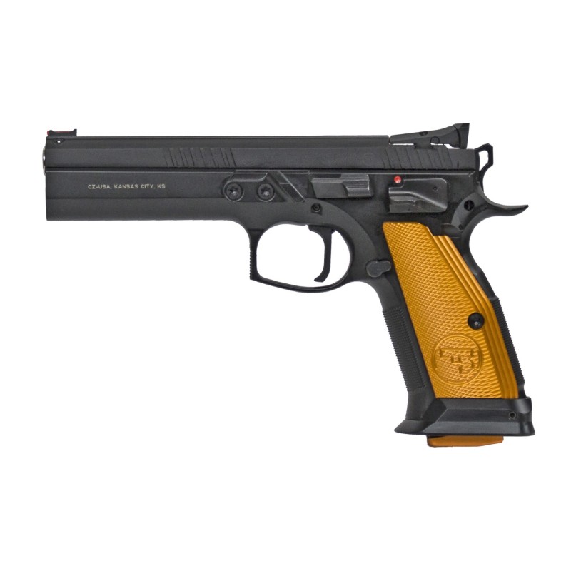 CZ 75 Tactical Sport Orange, Semi-Automatic, SAO, Full Size, 9MM, 5.23" Cold Hammer Forged Barrel, Steel Frame, Black Finish, T