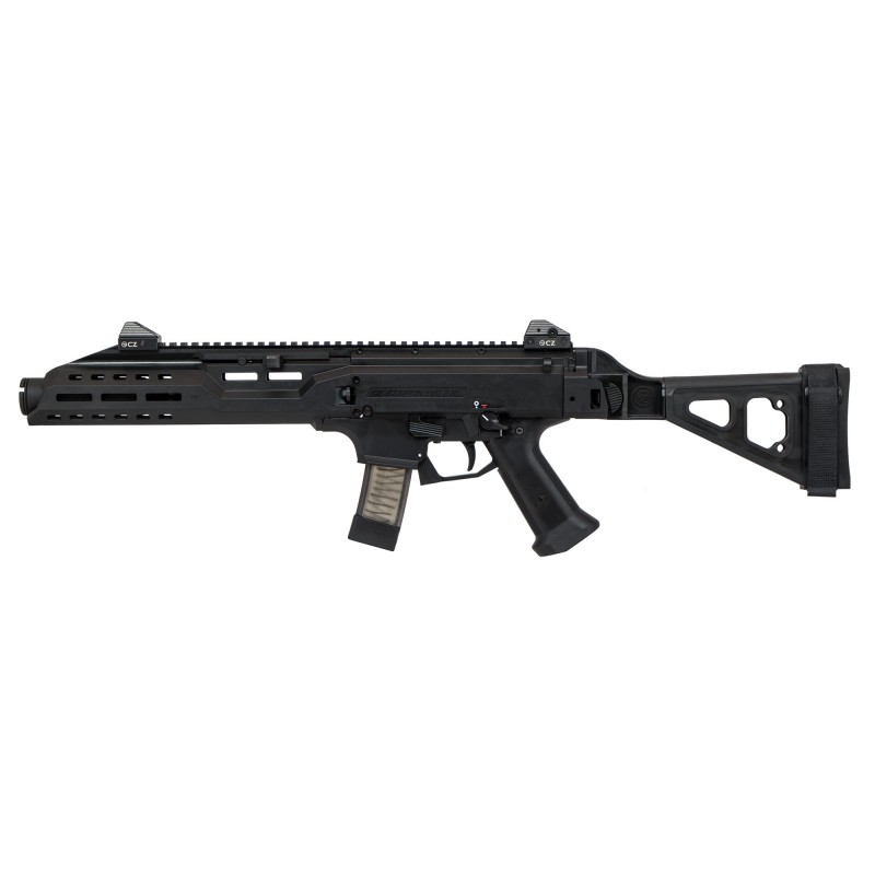 CZ Scorpion EVO 3 S1, Semi-automatic, 9MM, 7.7" Threaded Barrel, Polymer Frame, Black Finish, 20Rd, Includes Flash Can, SB Tact