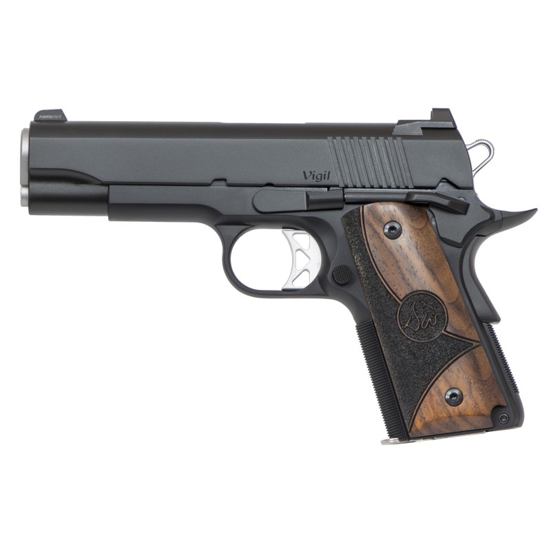 Dan Wesson Vigil CCO, Commander Slide, Officer Frame, 1911, 45ACP, 4.25" Barrel, Aluminum Frame, Black Finish, Wood Grips, 7Rd,