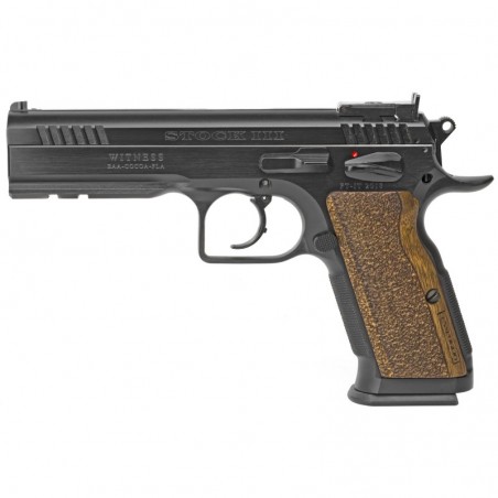 European American Armory Witness, Stock III, Semi-automatic, Full, 9MM, 4.75", Steel, Black, Wood Grips, 17Rd 600595