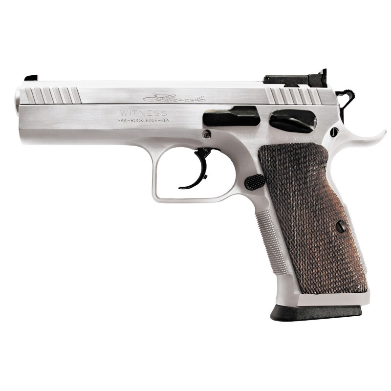 European American Armory Stock II Witness, Tanfoglio, Full Size, 9MM, 4.5" Barrel, Steel Frame, Chrome Finish, Walnut Grips, Ad