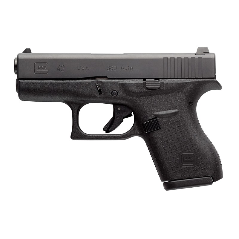 Glock 42, Striker Fired, Sub Compact, 380ACP, 3.25" Barrel, Polymer Frame, Matte Finish, Fixed Sights, 6Rd, 2 Magazines UI42502