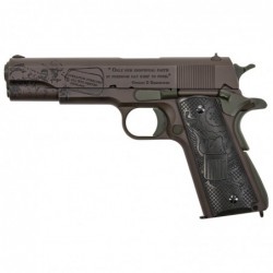 Auto Ordnance D-Day, The General 1911, Semi-automatic, 45 ACP, 5", Steel, Patriot Brown And Olive Drab Cerakote, Wood Grips, 7R
